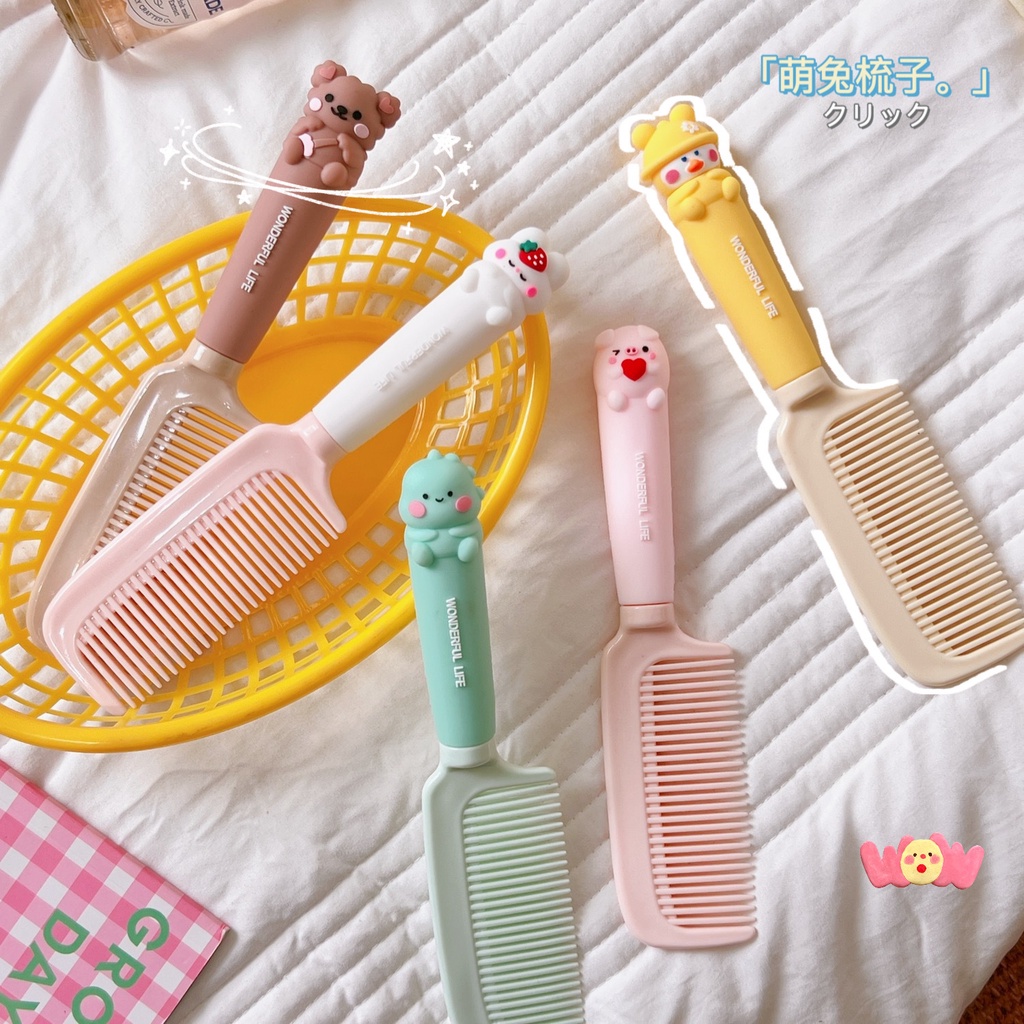 Sisir rambut Lucu cat rambut catokan pelurus rambut pelurus rambut Catok motif Hair Comb Korean Style Dengan Gagang Motif Karakter Lucu Wanita anak Perempuan Keriting Curly