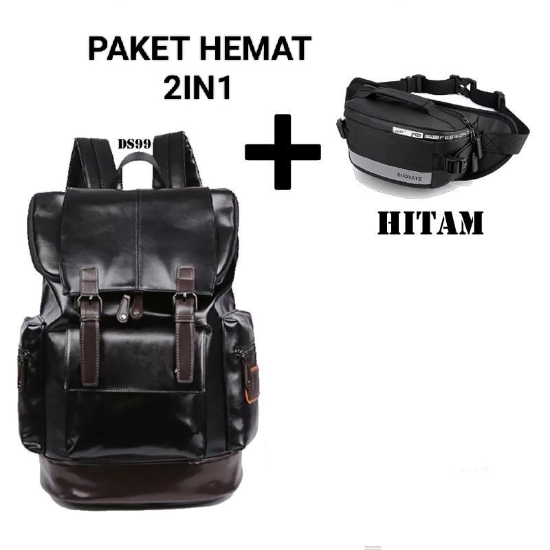 Tas Ransel punggung pria 2in1 Waistbag pria, Ransel kulit HDN distro bandung