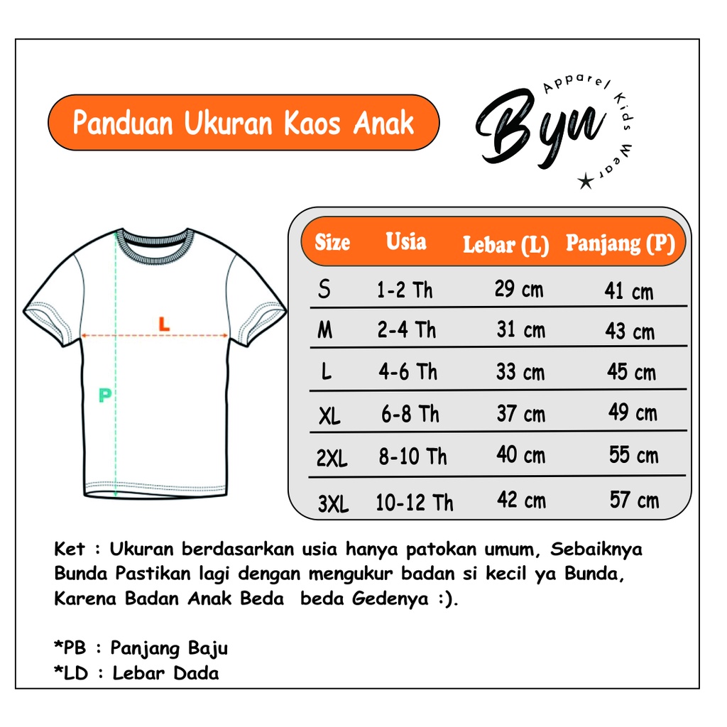 Bayyan Baju Kaos Distro Anak Umur 1-12 Tahun Cotton Kombinasi