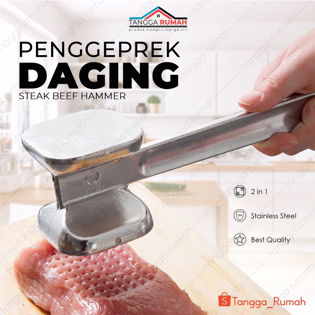 Palu Alat Geprek / Pemukul & Penghalus Daging Ayam / Sapi Fillet / Steak Beef Hammer 2 in 1
