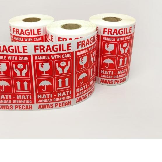 

Sticker Fragile Label Hati-Hati Awas Pecah 9,5x5 cm (1 roll/ 500 pcs) - Dasar Merah