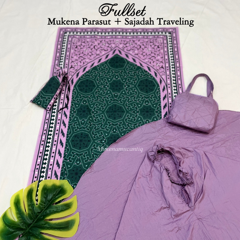 Full Set Mukena Parasut Premium + Sajadah Traveling Motif Kashmeer