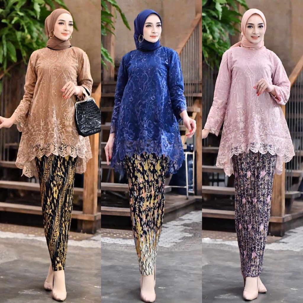 SETELAN KEBAYA MODERN AZKIA TILLE / RINJANI TULLE MOCCA DAN PILIHAN WARNA CANTIK LAINNYA