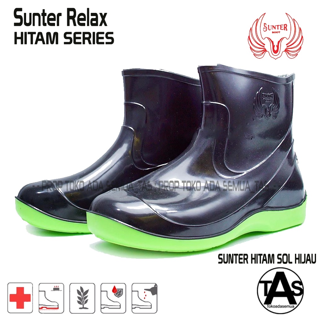 Sepatu Boot Karet Pendek Sunter Hitam SERIES HITAM SOL HIJAU / Sepatu Boots Karet termurah / Sepatu Boots Karet Terlaris