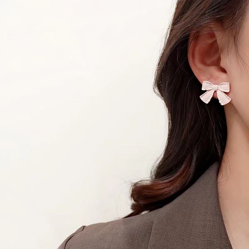 Anting Tusuk Pita Warna Pastel Korean Stud Earrings Import