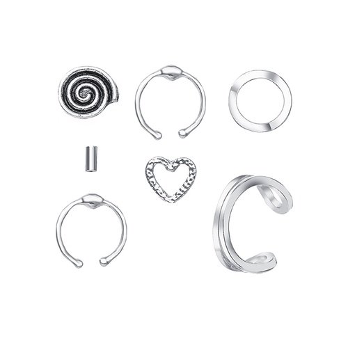 LRC Anting set Fashion Silver Color Love Spiral Geometric Stud W74835