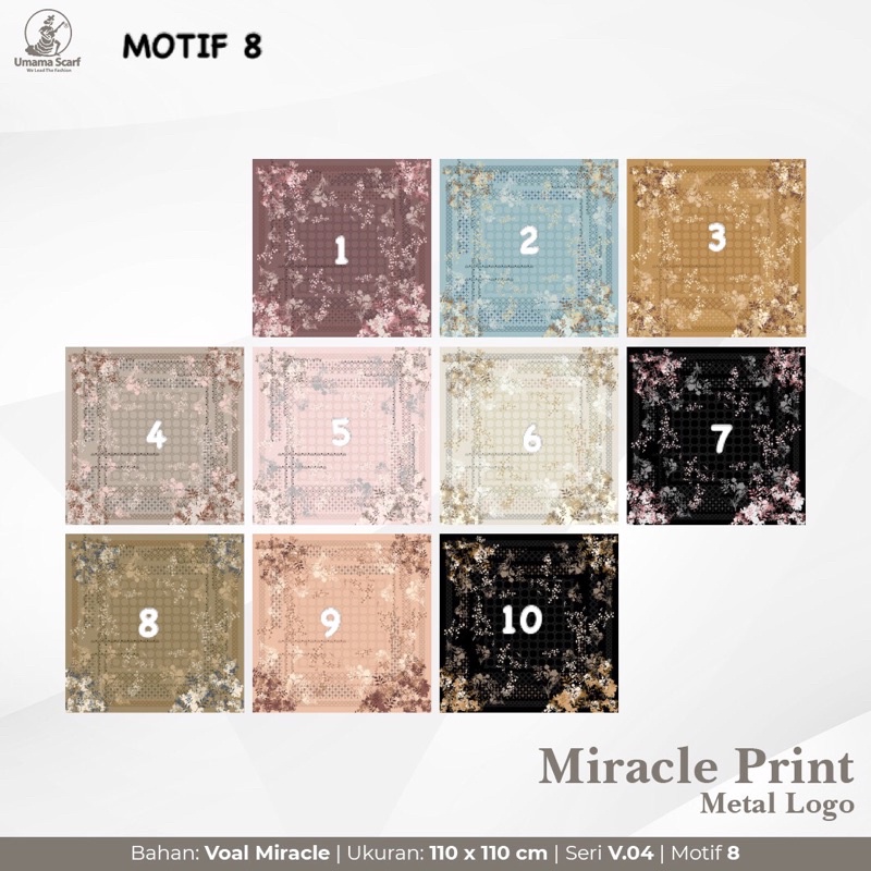 [PART 2 ] HIJAB SEGIEMPAT MOTIF UMAMA SCARF VOAL MIRACLE PRINT METAL LOGO