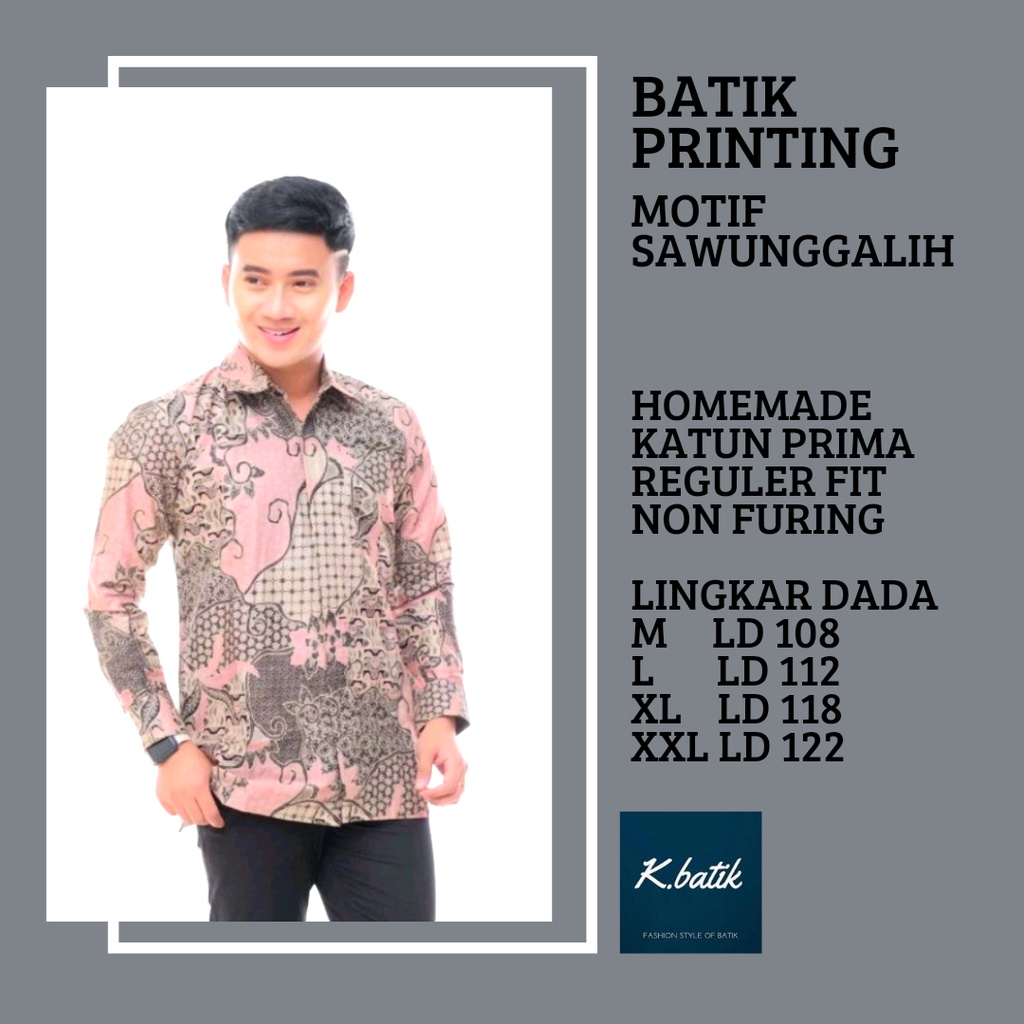 KEMEJA BATIK PRIA LENGAN PANJANG BATIK MODERN MOTIF SAWUNGGALIH PINK SIZE M L XL XXL  KHARISMA BATIK