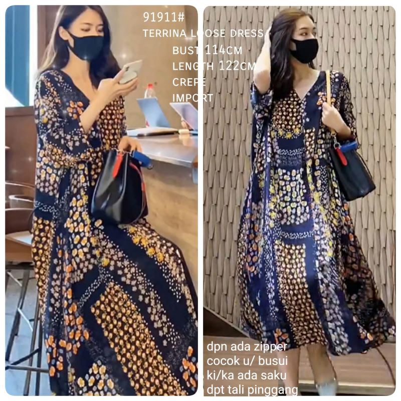 MDLV ~ 91911# Terrina Loose Dress Premium Dress Maxi Import