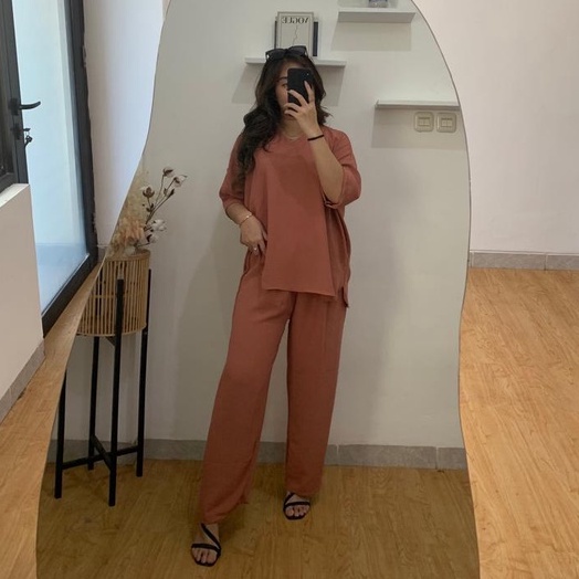 Byeon Set oversize wanita | setelan One set Vneck oversize | set crinkle jumbo