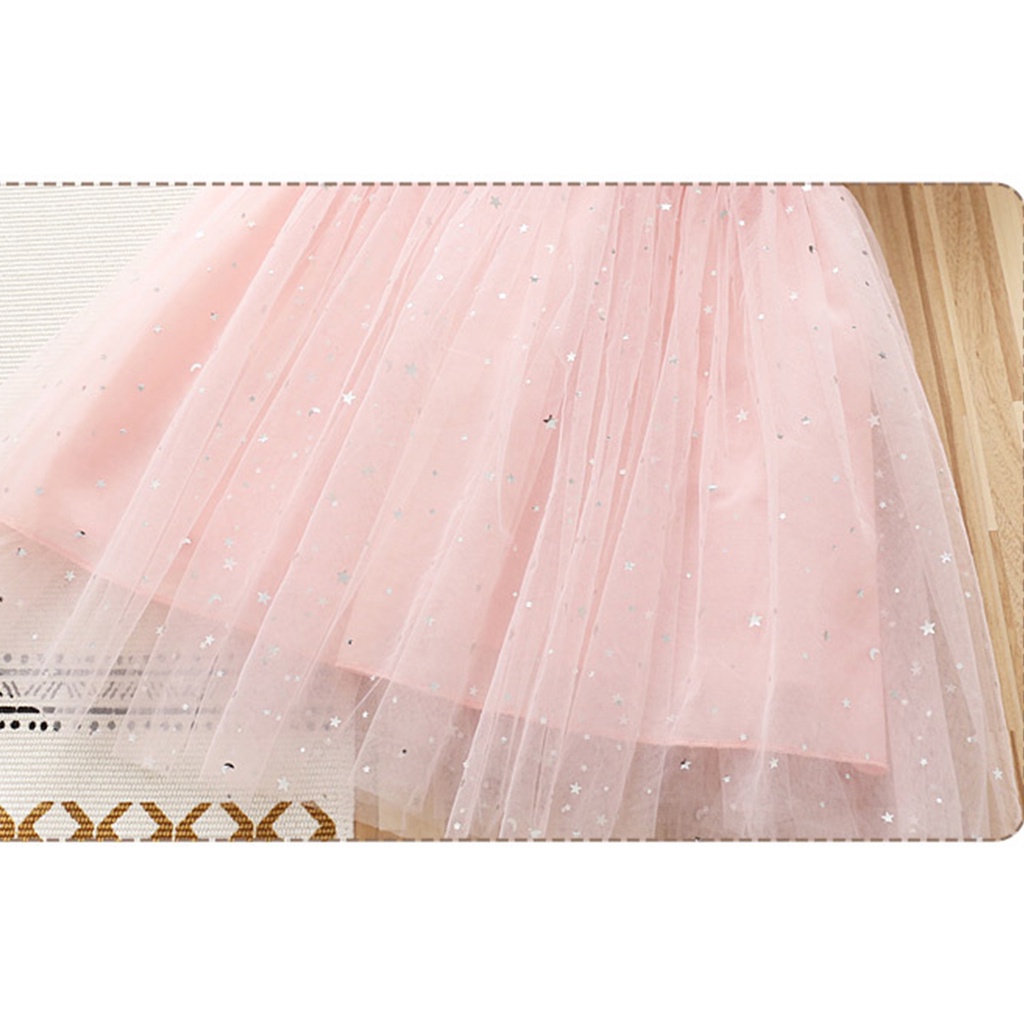 Anak Perempuan Frozen Elsa Dicetak Tulle Princess Dress Anak Lengan Panjang Elsa Gaun Pesta