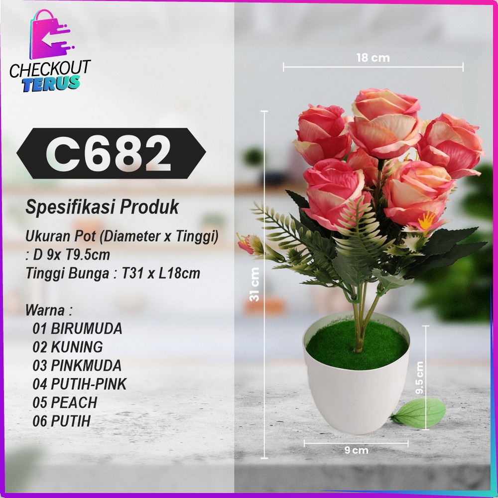 CT C682 C684 Tanaman Hias Plastik Pot Bunga Hias Bunga Artifisial Dekorasi Pot Tanaman Bunga Lily Artificial