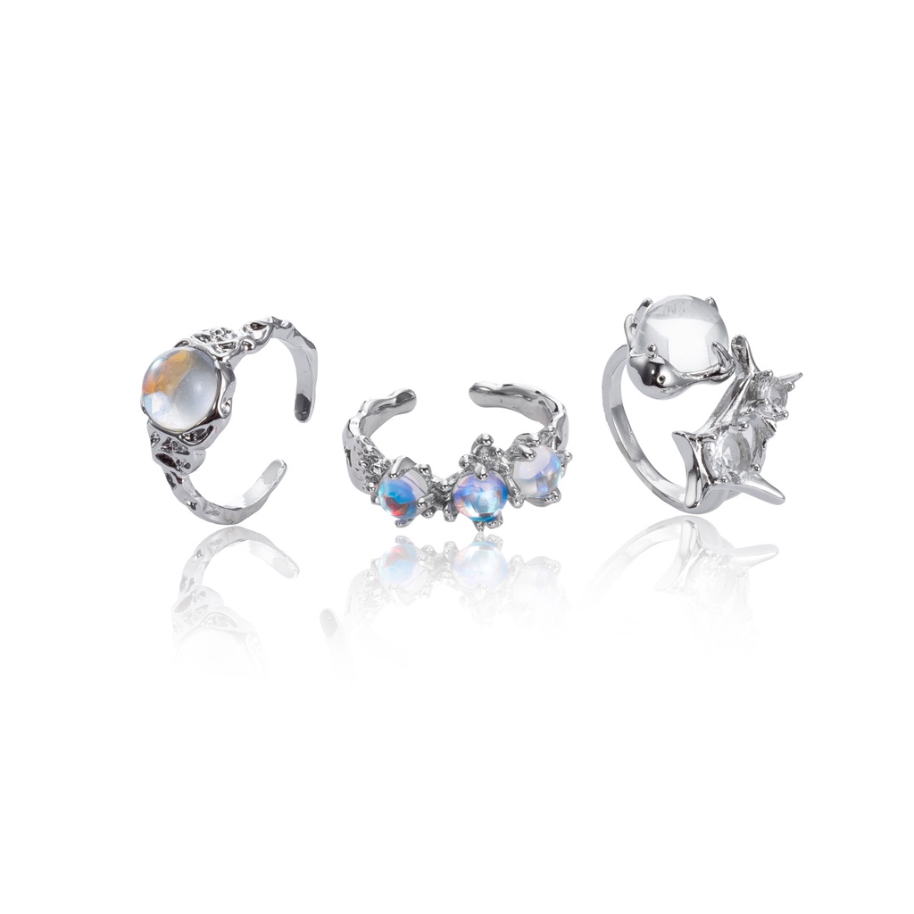 YEEZII Set Cincin Desain Kupu-Kupu Hati Aksen Batu Permata Opal Mutiara Bahan Resin Untuk Wanita