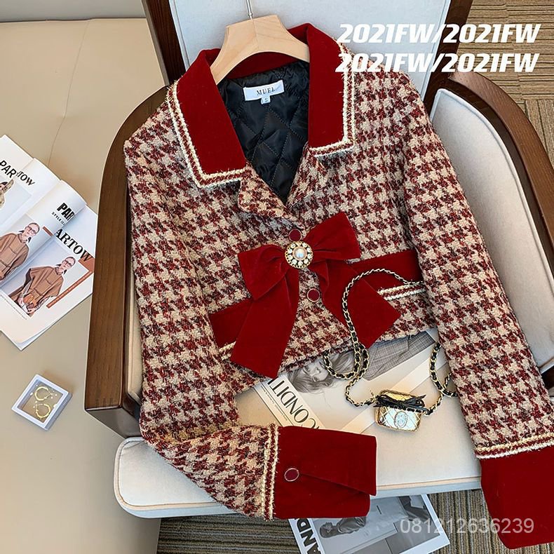 [✅BISA COD] # Sisjuly # Wewangian Kecil Merah Setelan Wanita Musim Dingin Mode Baru Retro Senior Rok Pendek Set