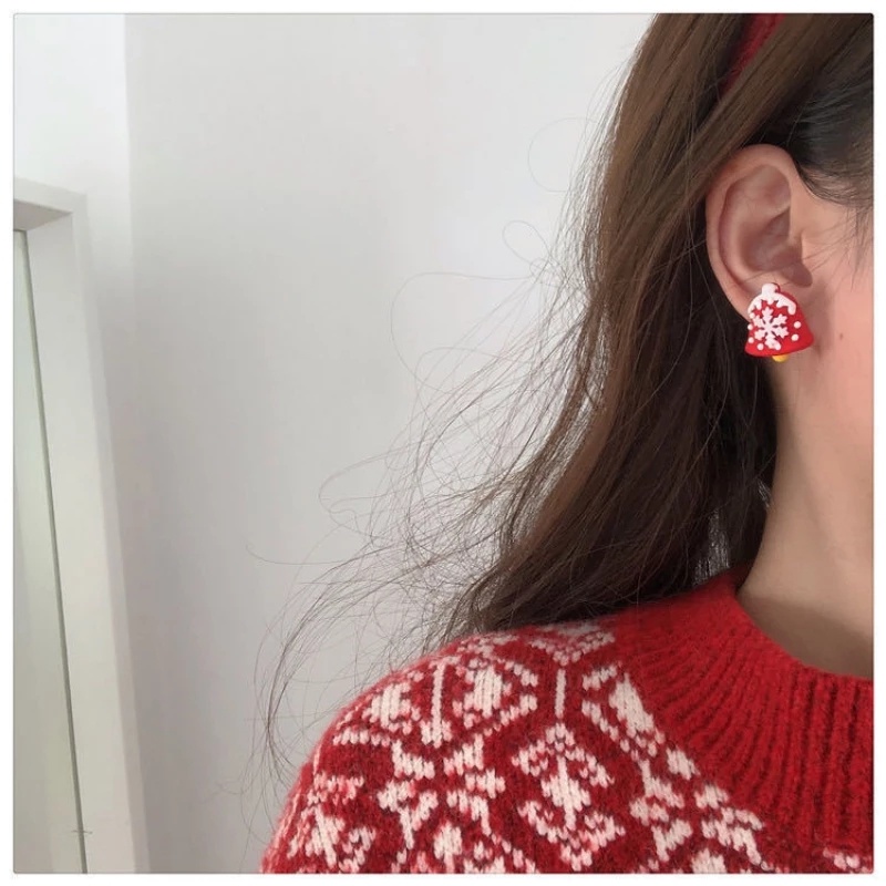 1pasang Kartun Lucu Elemen Natal Stud Earrings Merry Christmas Gadis Fashion Studs Earrings Aksesoris