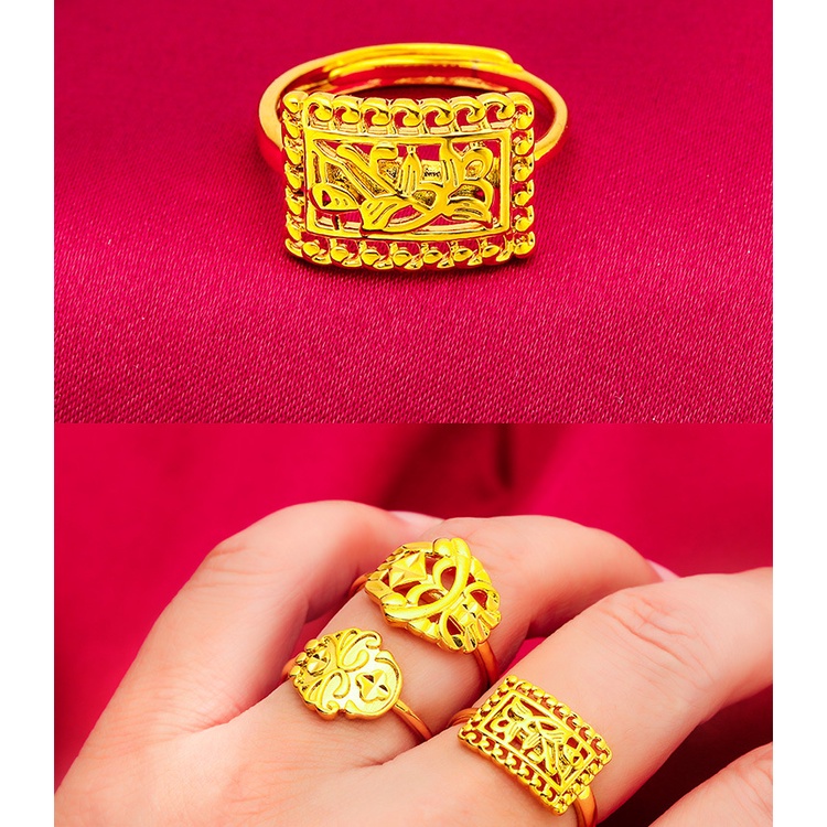 Goldkingdom Perhiasan Fashion Emas Asli Kadar 375 Bangkok Aksesoris Ready Stock Baru Cincin Wanita Yang Dapat Disesuaikan Desain Wajah Lebar Bentuk Pola Yang Murah Hati Sederhana Kaya