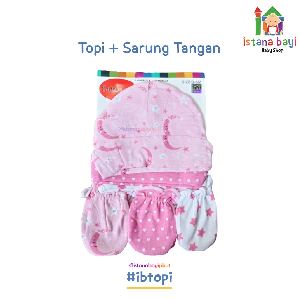 Catell Love Topi + Sarung Tangan Bayi  Isi 3 - Topi Set Bayi