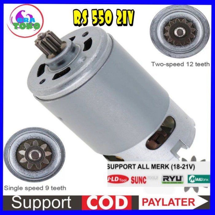 Dinamo dc motor rs550 21V 19500RPM 9-12 Teeth untuk bor Cordless jld