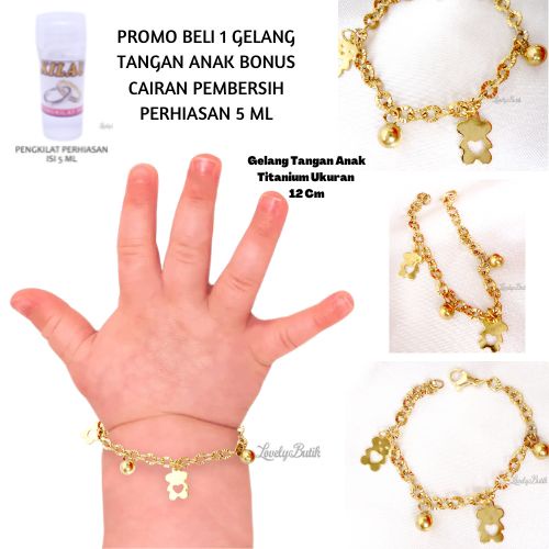 BONUS CAIRAN PEMBERSIH PERHIASAN - Gelang Bayi Titanium Gelang Tangan Bayi Perempuan 6-12 Bulan Model Bear Ukuran 12 Cm - Lovelybutik