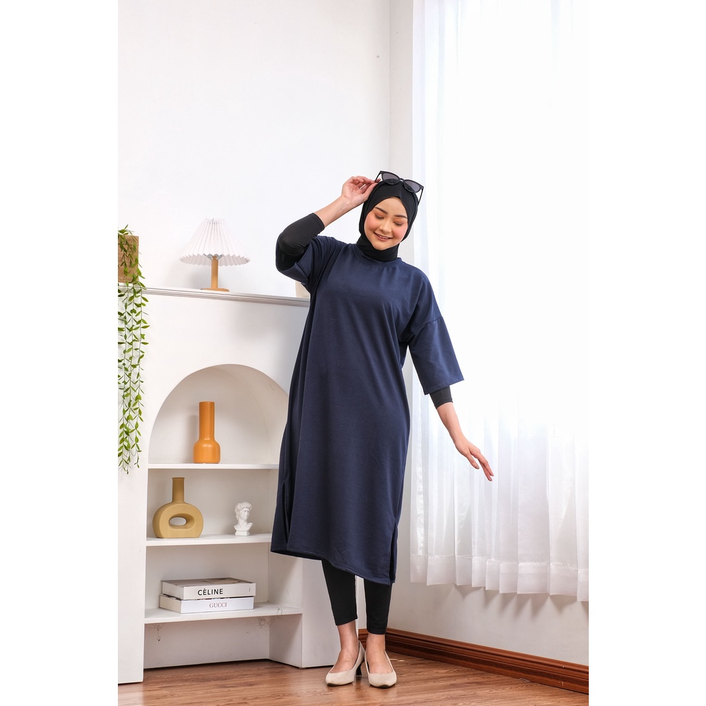 MIDI DRESS BASIC Tee OVERSIZE KAOS Jumbo Long tunik TSHIRT DRESS POLOS