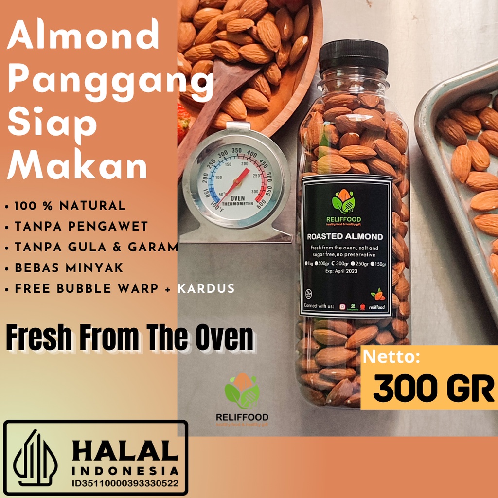 

ROASTED ALMOND 300 gram - KACANG ALMOND PANGGANG KUPAS (BOTOL)