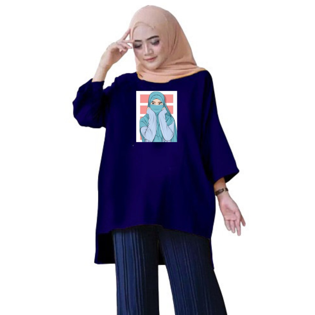 Tunik Jumbo Wanita Hijab Cartoon / Atasan Muslim Wanita XL, XXL