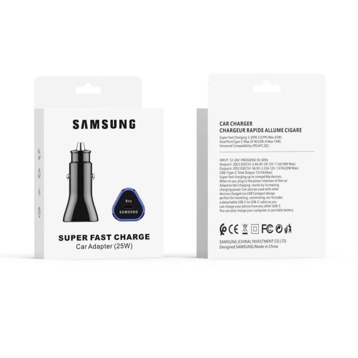 Car Charger Samsung USB-C 1 Port 25W Super Fast Charge RC-01 PD Saver Samsung USB-C To C