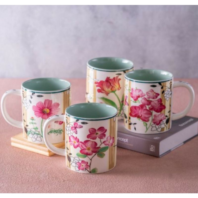 Mug Bijian Keramik Bunga Shabby Hijau
