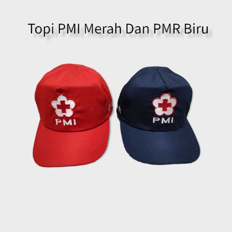 Topi PMI Merah dan PMR Biru