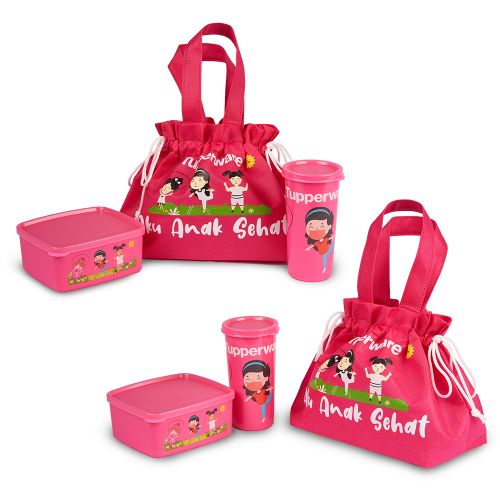 Tupperware Tempat bekal anak lunch box lucu paket aku anak sehat satu set promo ori garansi seumur h