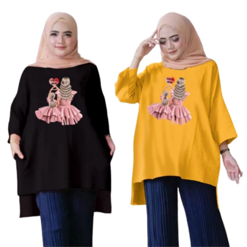 Tunik Wanita Oversize XXL LD 130 Cm Tangan 3/4 Bahan Kaos Babyterry . Baju Wanita Jumbo Atasan Tunik Dewasa Big Size Terbaru 2023 Kekinian Viral Murah Love mom