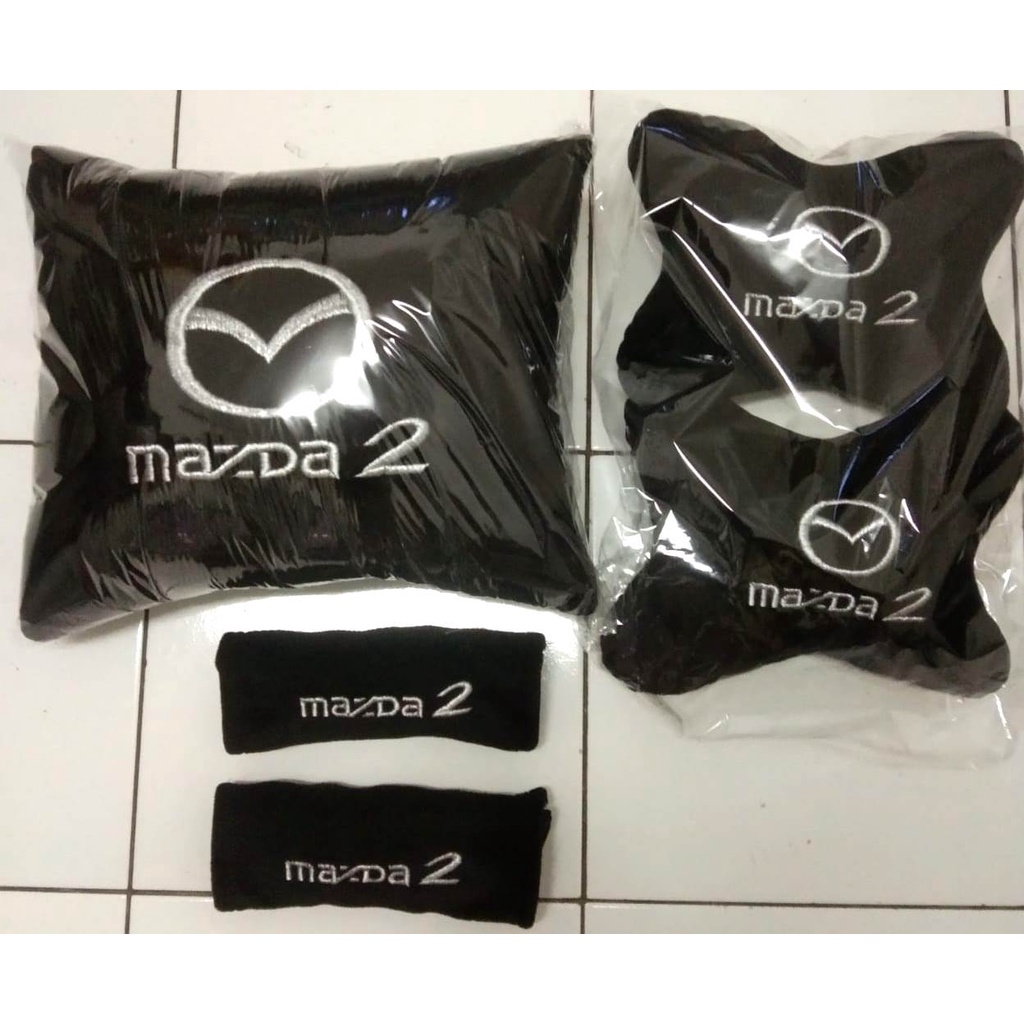 Carset Bantal mobil Mazda 2 Aksesoris interior sandaran kepala bordir 3 in 1