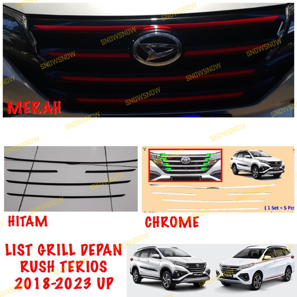 List Grill Bumper Depan All New Rush Terios 2018 2021 2022 2023 GR SPORT 5pcs Chrome Hitam Merah