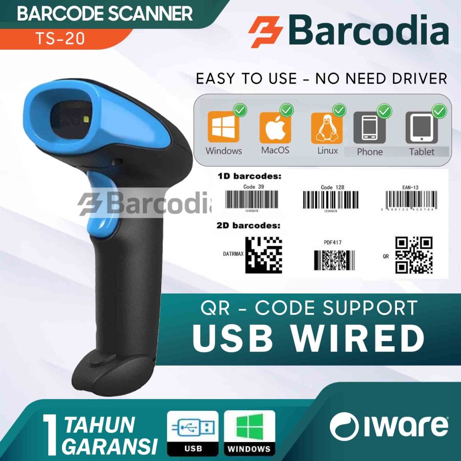 Scanner Barcode USB Wired 2D Iware TS-20 / TS20 / TS 20 QRcode Reader Barcode Scanner 2Dimensi