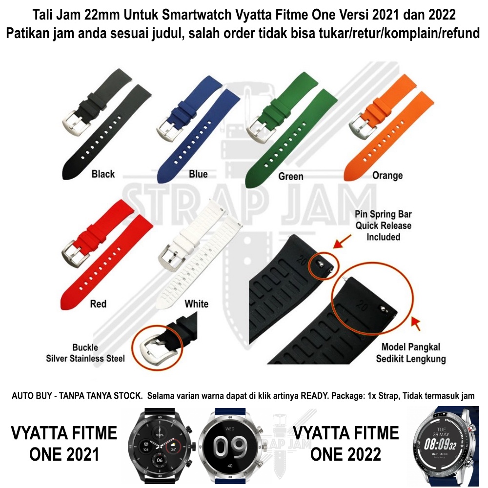 LKG 22mm Tali Jam Vyatta Fitme One 2021 2022 - Strap Rubber Lengkung