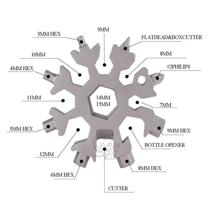 Cheaper-Obeng salju Snowflakes Multi Tool Pocket Wrench Saker Tool Kunci Salju 18 IN 1