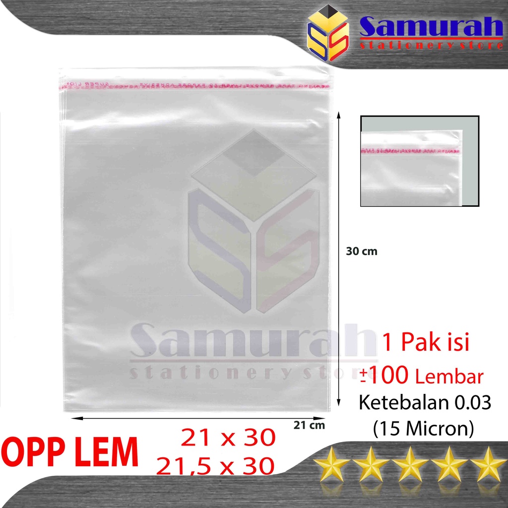 

Plastik OPP Lem Seal 21 x 30 / 21,5 x 30cm tipis 15 micron isi 100 Lbr / 21x30 - 21.5x30 cm Plastik Kemasan Baju - Jaket - Hijab - Undangan - Foto - Souvenir - Roti Bening