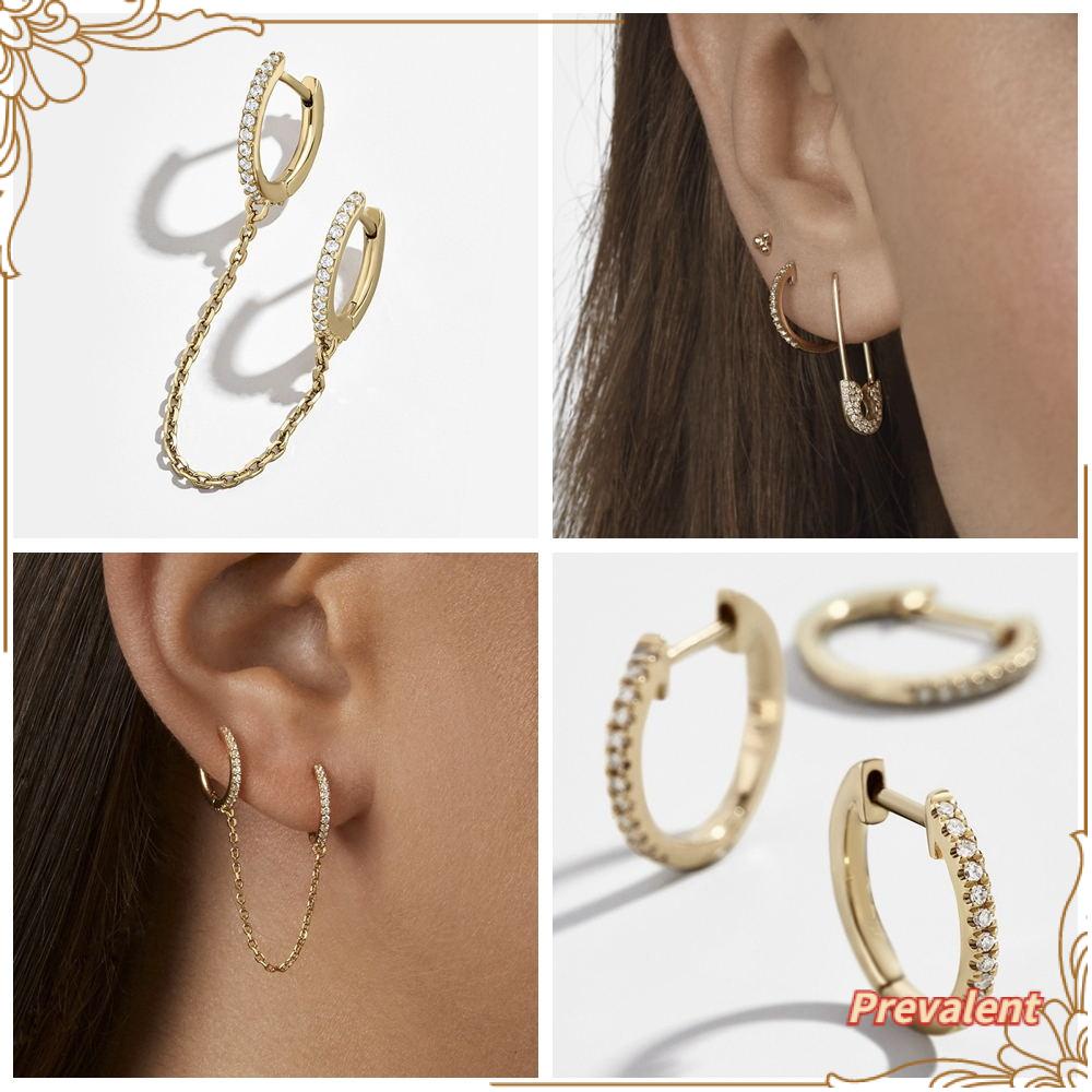 Anting Bulat Hias Berlian Kubik Zirkonia Warna Putih Untuk Pria Dan Wanita