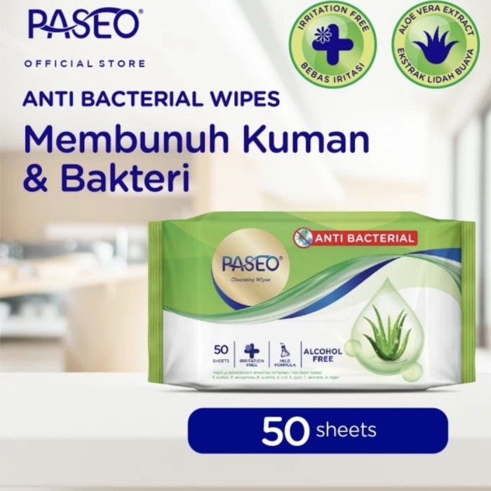 Tissue Basah Paseo Cleansing Wipes AntiBacterial 50Sheet BUNGKUS BESAR