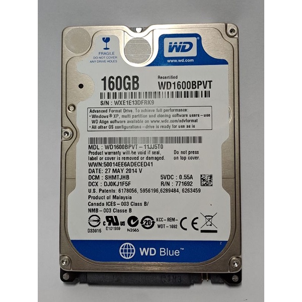 Hardisk Laptop 160 GB WD Blue Internal 2,5 Inchi Sata - HDD Harddisk PS