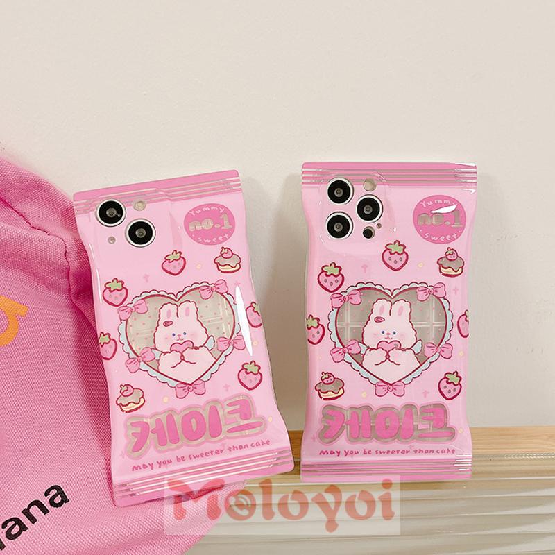 Soft Case Motif Strawberry Kelinci Hati Untuk iPhone 11 8 7 6 6s Plus XR 14 12 13 Pro Max 14 Plus X XS Max SE 2020