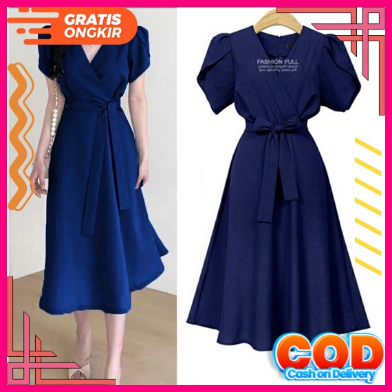 Dress Wanita Zlore - #Dr05 U Neck Dress Lengan Panjang // Korean Party Dress Square Neck - 100% Impo