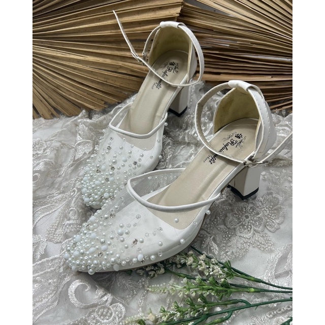 sepatu wanita wedding putih zee tali 7cm tahu