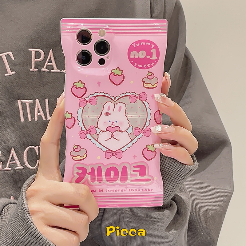 Soft Case TPU Motif Strawberry Kelinci Hati Untuk IPhone 7 8 6 6s Plus 14 Plus 11 14 12 13 Pro Max XR XS Max X SE 2020