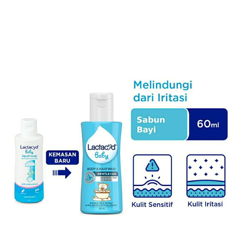 LACTACYD BABY MURAH LIQUID SOAP 60ML CLEANSING &amp; MOISTURIZING WITH MILK EXTRACT SABUN CAIR BAYI GENTLE CARE EXTRA MILKY