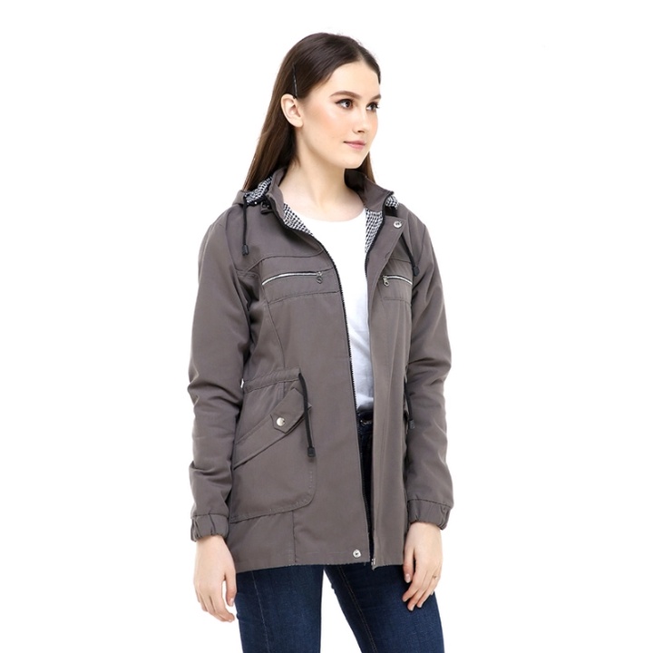 Jaket Parka Cewek Jumbo / big size m/l, xl, xxl, xxxl, hoodie bisa dilepas-ABU - ABU