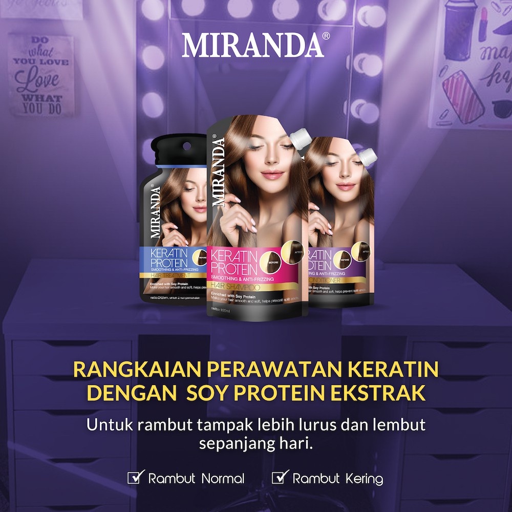 ❤ BELIA ❤ MIRANDA Keratin Series | Protein Collagen | Smoothing Spray 50ml | Shampoo Conditioner 100ml | Hair Treatment 2x25ml | BPOM