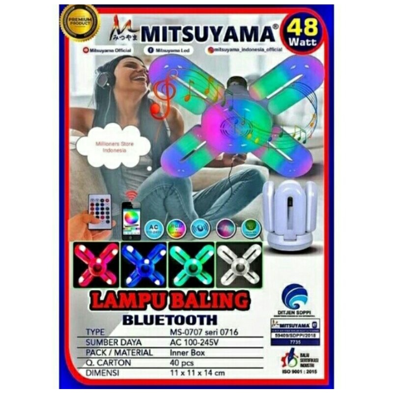 Mitsuyama Lampu LED Kipas Baling Dan Speaker Bluetooth MS-0716 45wat Original