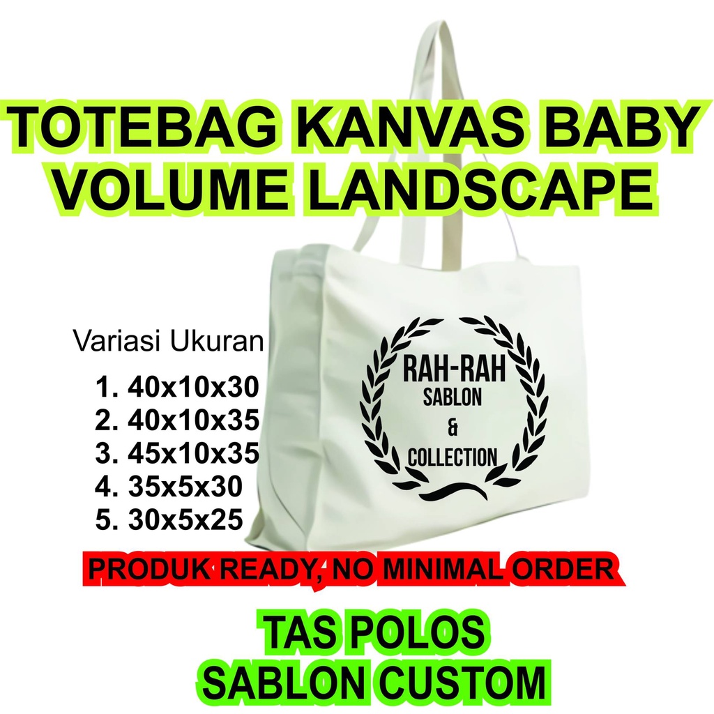 Tas Totebag Kanvas Baby Landscape Resleting Plus Volume Polos dan Sablon