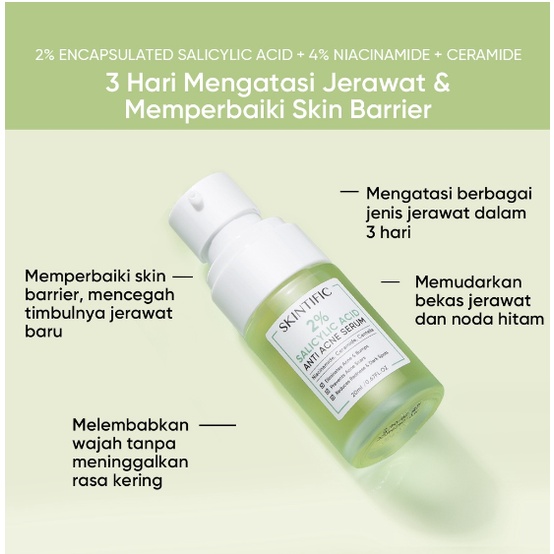 SKINTIFIC  2% Salicylic Acid Anti Acne Serum 20ml / Acne Spot Treatment Facial Gel with Brightening Face Serum for Repair Skin Barrier